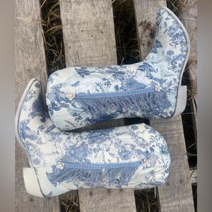 Floral Blue Fringe Women's Boots